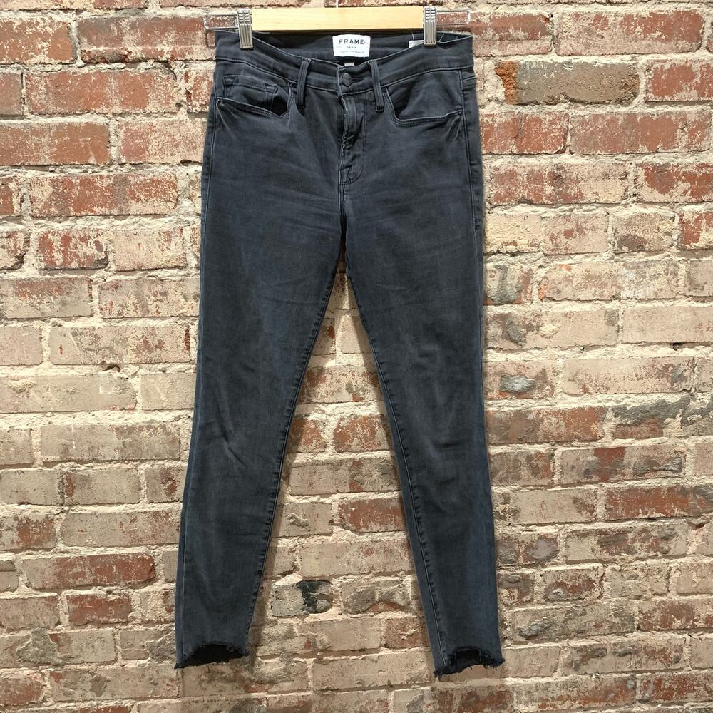 FRAME Le Skinny de Jeanne Raw Hem Size 28 Washed Black - Picture 3 of 8